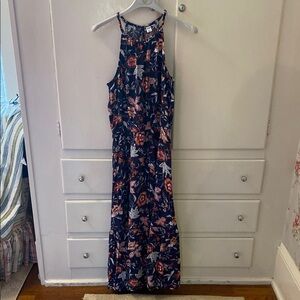 Floral Sleeveless Maxi Halter Sundress Patriotic Red White Blue Old Navy XS